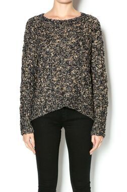 Michael Stars Crop Fisherman Sweater, leather elbow - Size XS